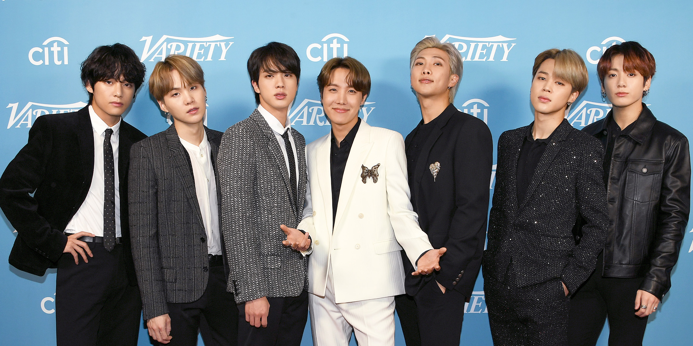 V, SUGA, Jin, j-hope, RM, Jimin, and Jung Kook | Source: Getty Images