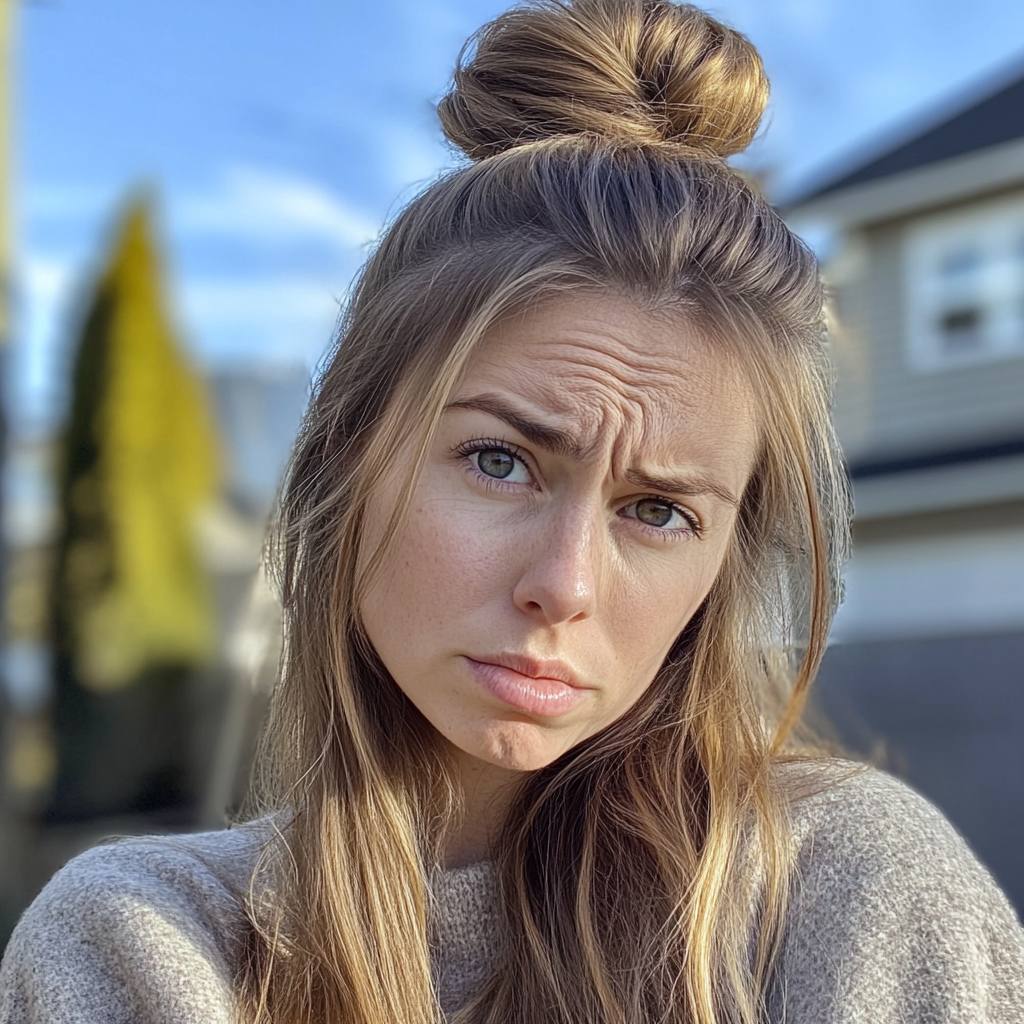 Une femme bouleversée debout à l'extérieur | Source : Midjourney