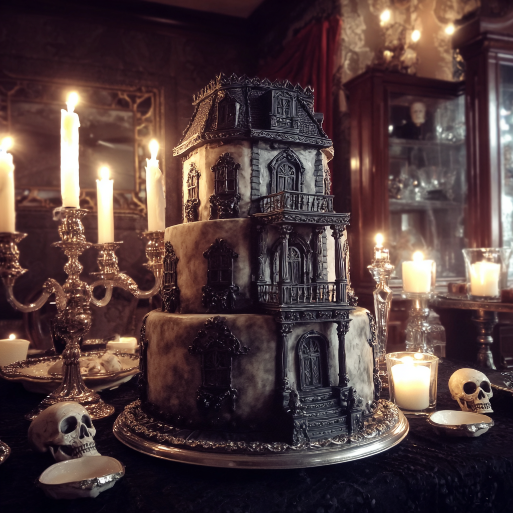 A haunted house birthday cake | Source: Midjourney