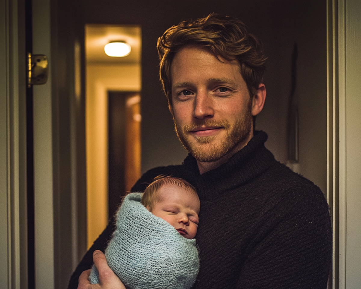 A man holding a baby | Source: Midjourney