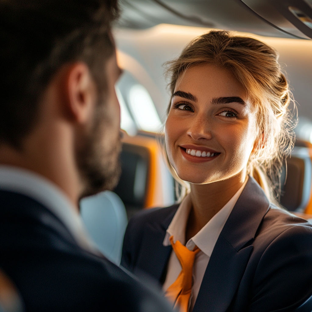 A flight attendant confronting an angry passenger | Source: Midjourney