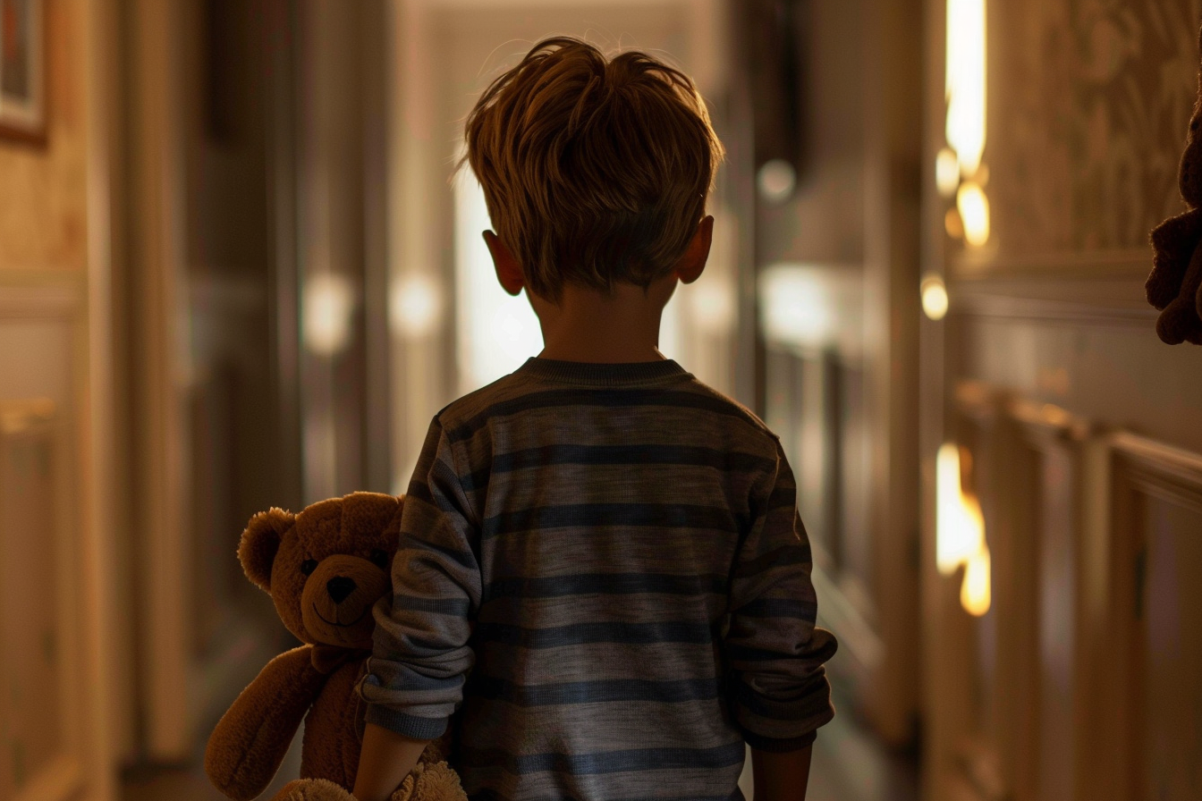 A boy standing in a hallway | Source: Midjourney