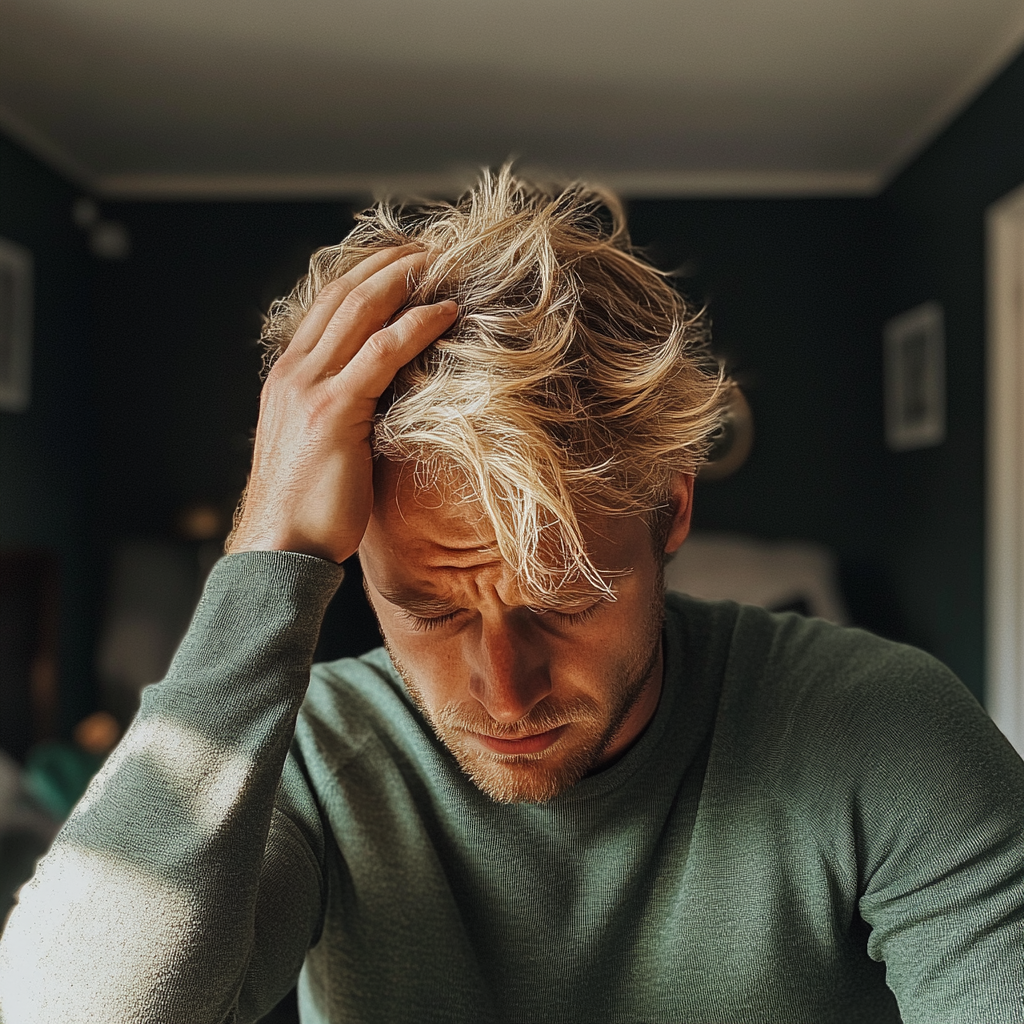 A man holding his head | Source: Midjourney