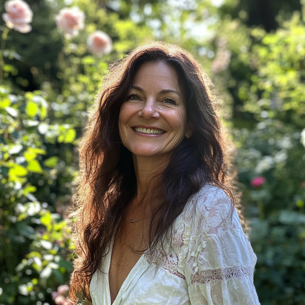 A smiling woman standing in a garden | Source: Midjourney