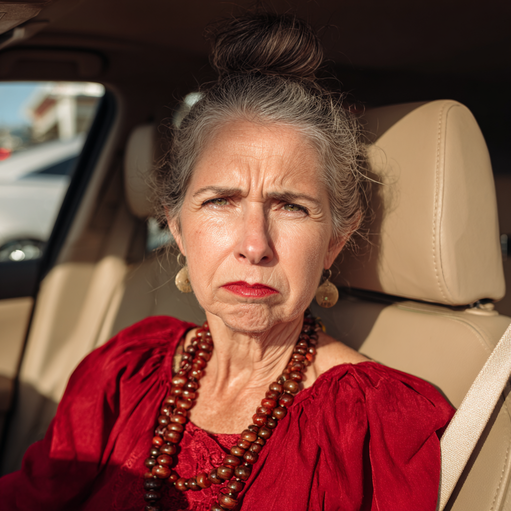 An angry old woman sitting in a car | Source: Midjourney