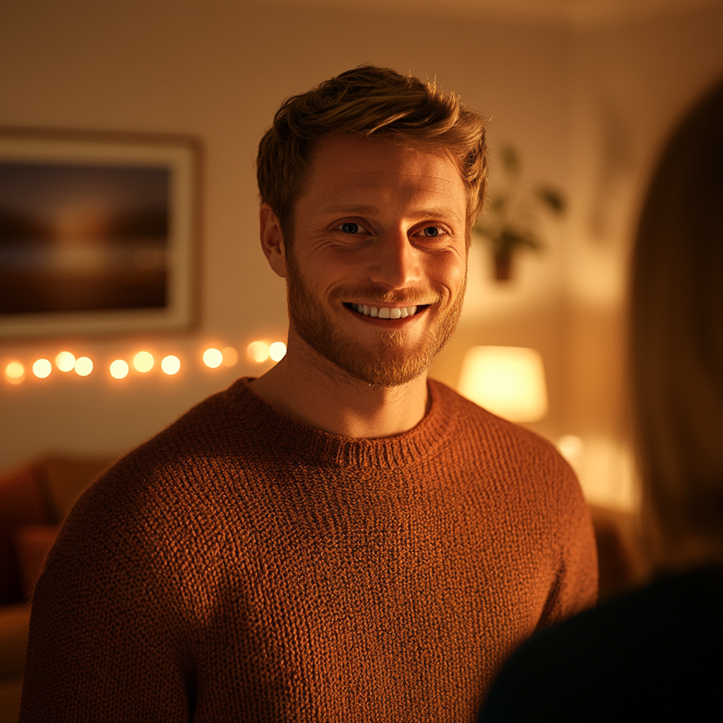 A man smiling at his wife | Source: Midjourney