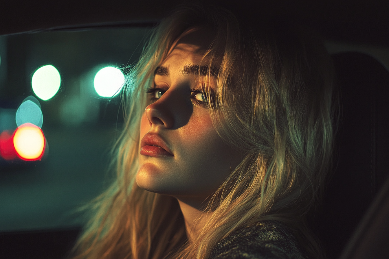 A sad woman in a car | Source: Midjourney