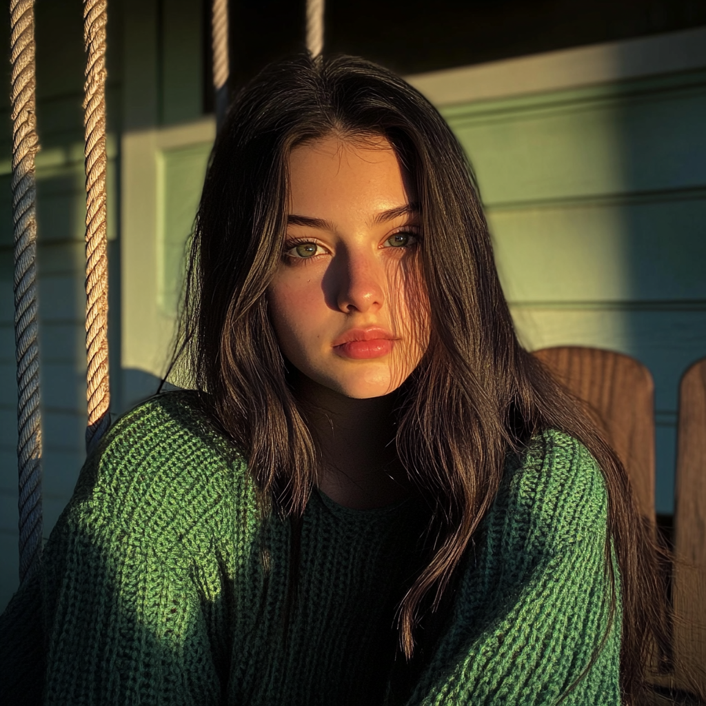 A girl sitting on a porch swing | Source: Midjourney
