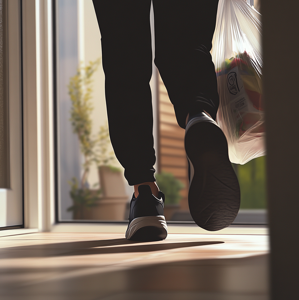 A woman walking toward her house | Source: Midjourney