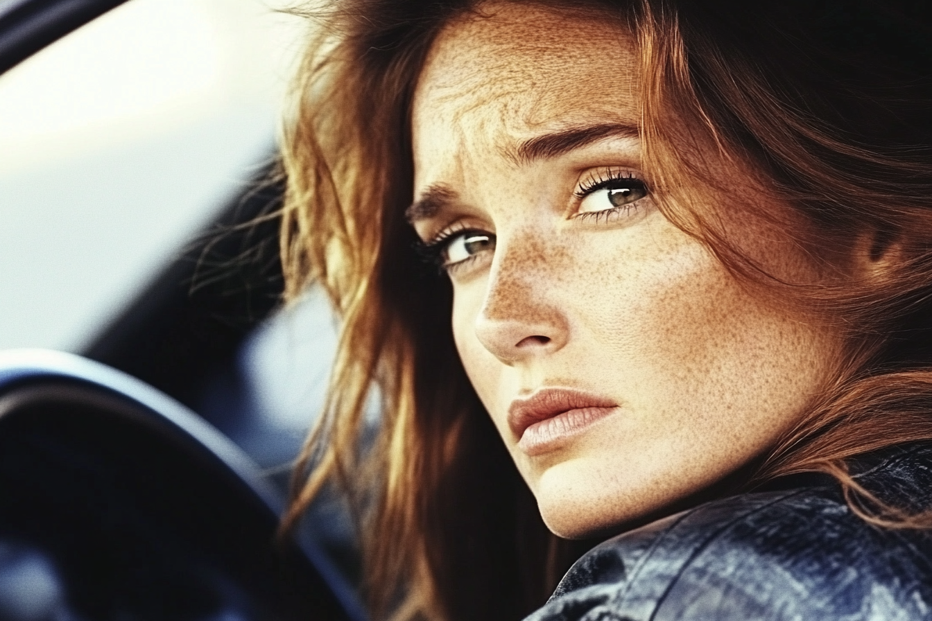 A thoughtful woman sitting in her car | Source: Midjourney