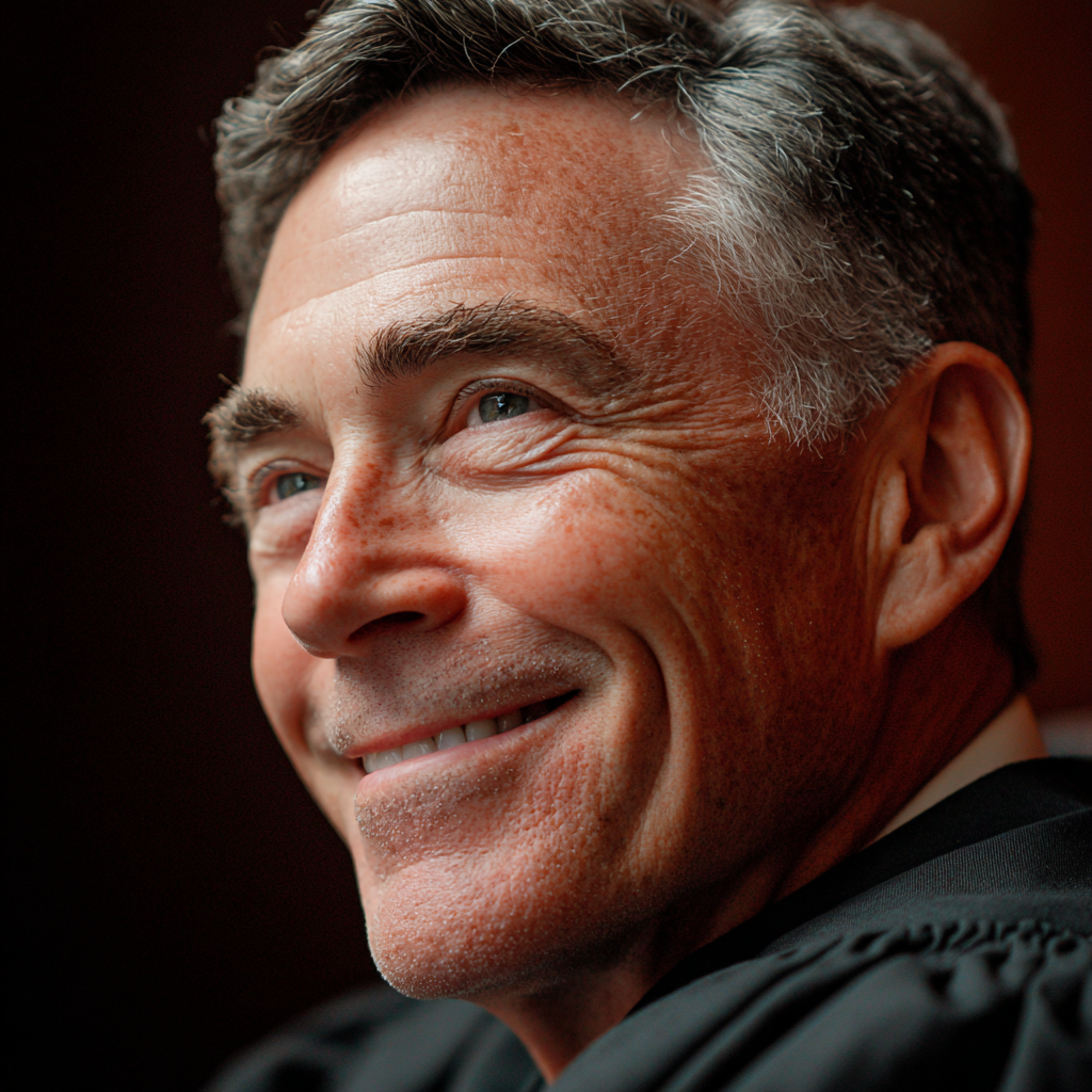 A close up of a smiling judge | Source: Midjourney
