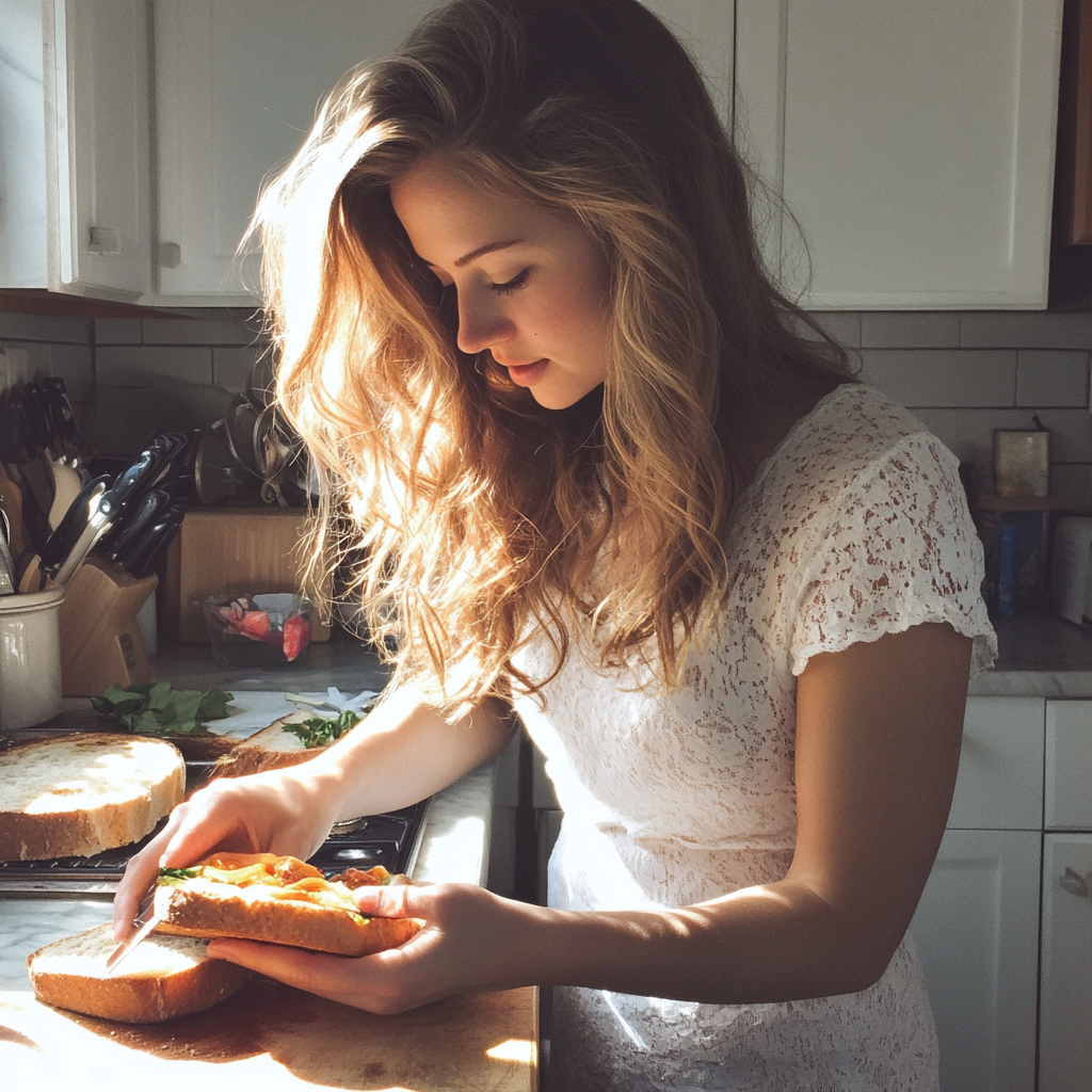 A woman making a sandwich | Source: Midjourney