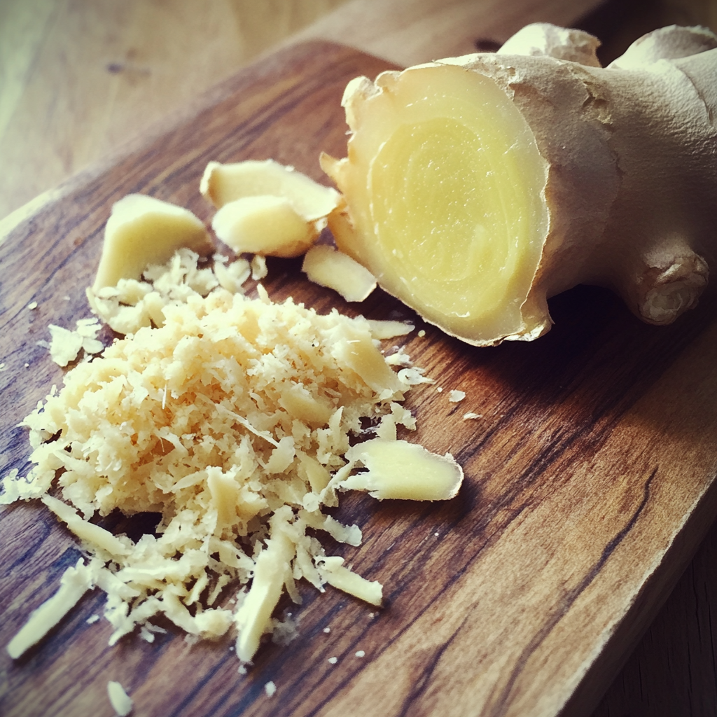 Grated ginger on a wooden board | Source: Midjourney