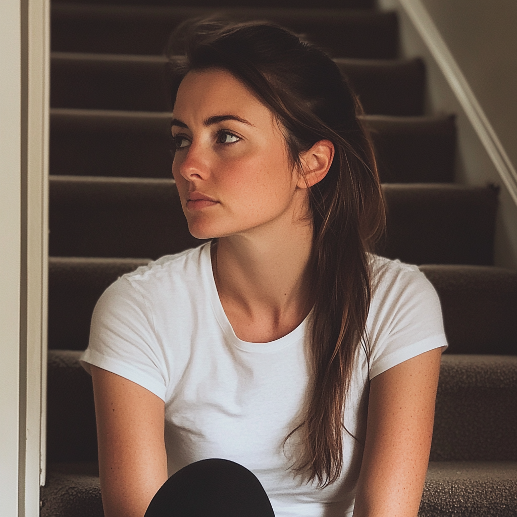 A woman sitting on a staircase | Source: Midjourney