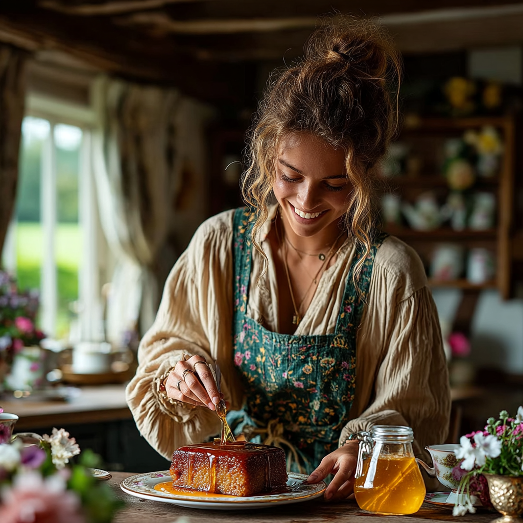 A woman plating a dessert | Source: Midjourney