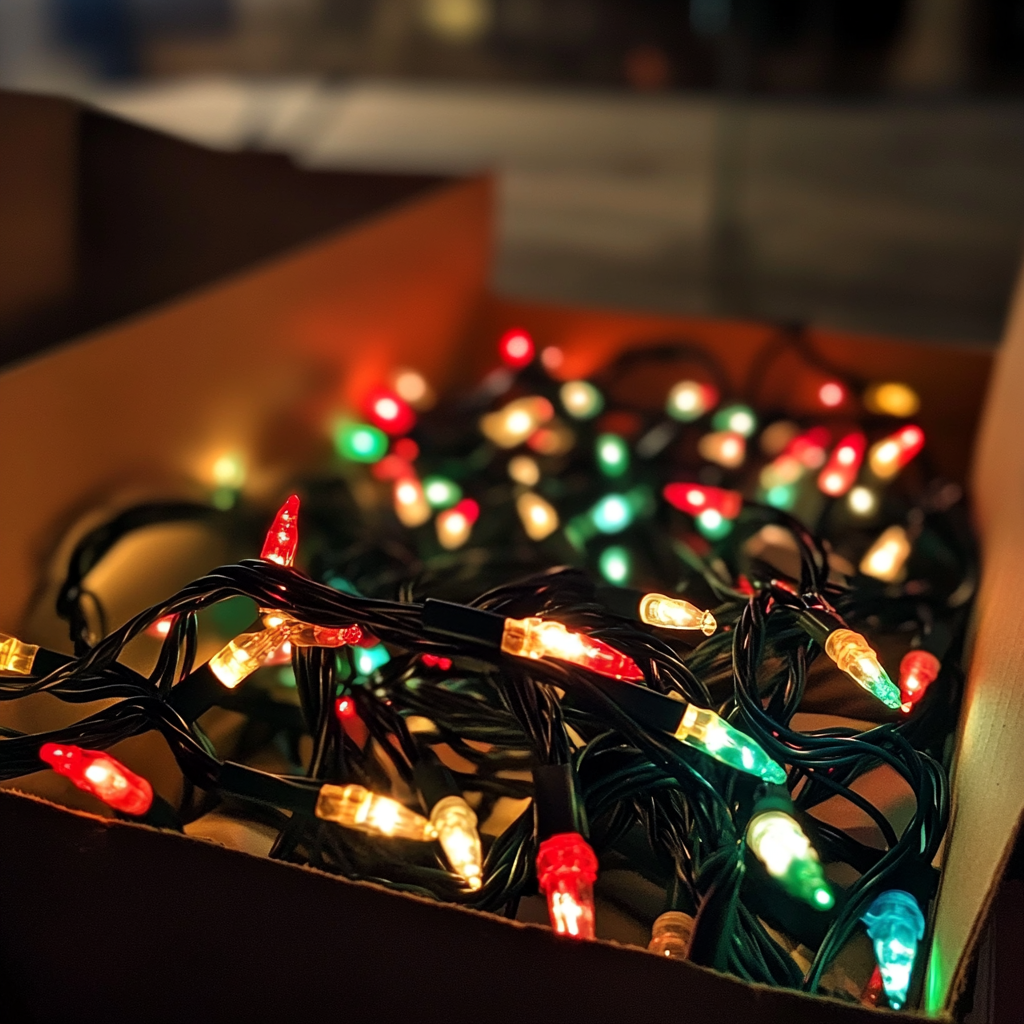 A box of Christmas lights | Source: Midjourney