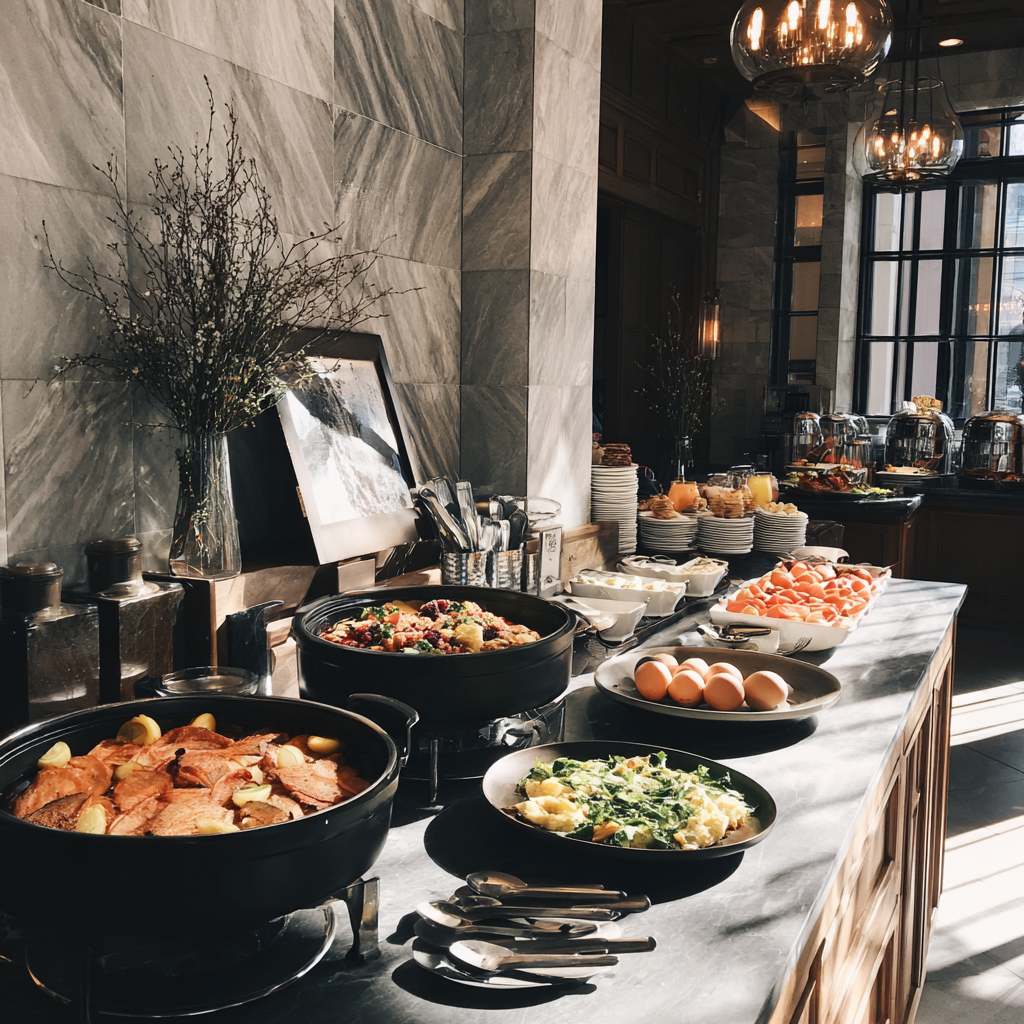 A brunch buffet at a hotel | Source: Midjourney