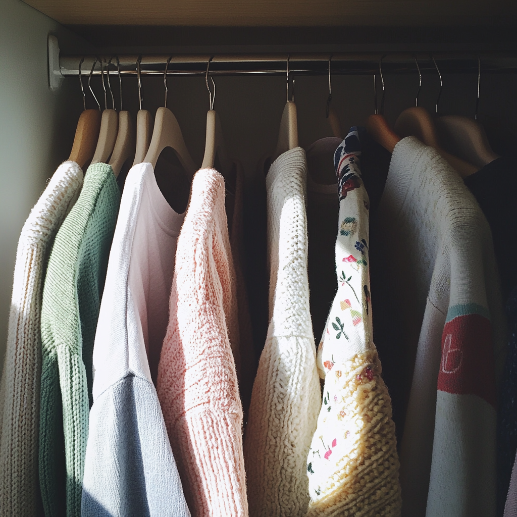 Clothes hanging in a closet | Source: Midjourney