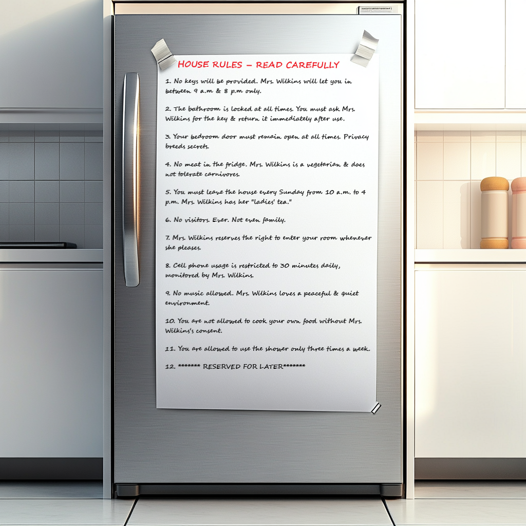 A huge list of rules taped to a refrigerator | Source: Midjourney