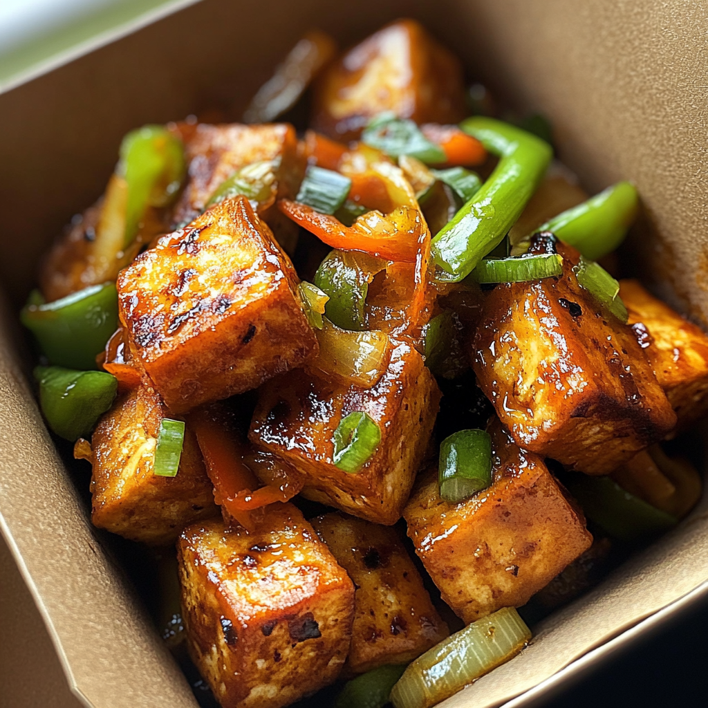 A container of crispy tofu | Source: Midjourney