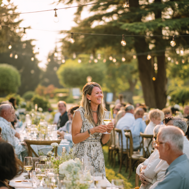 A woman making a toast at a wedding | Source: Midjourney
