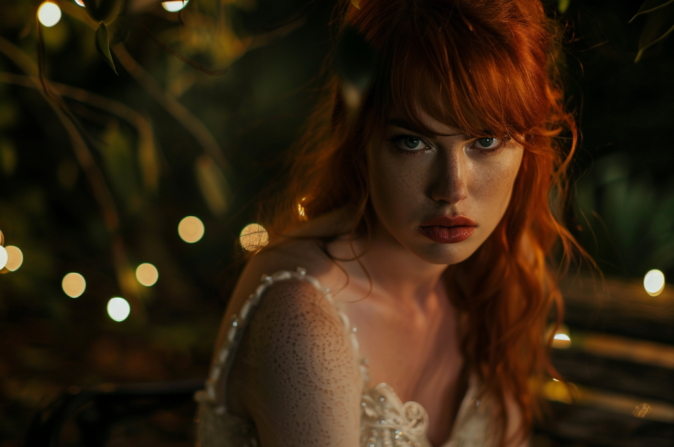 A woman in a bridal dress staring at someone | Source: Midjourney