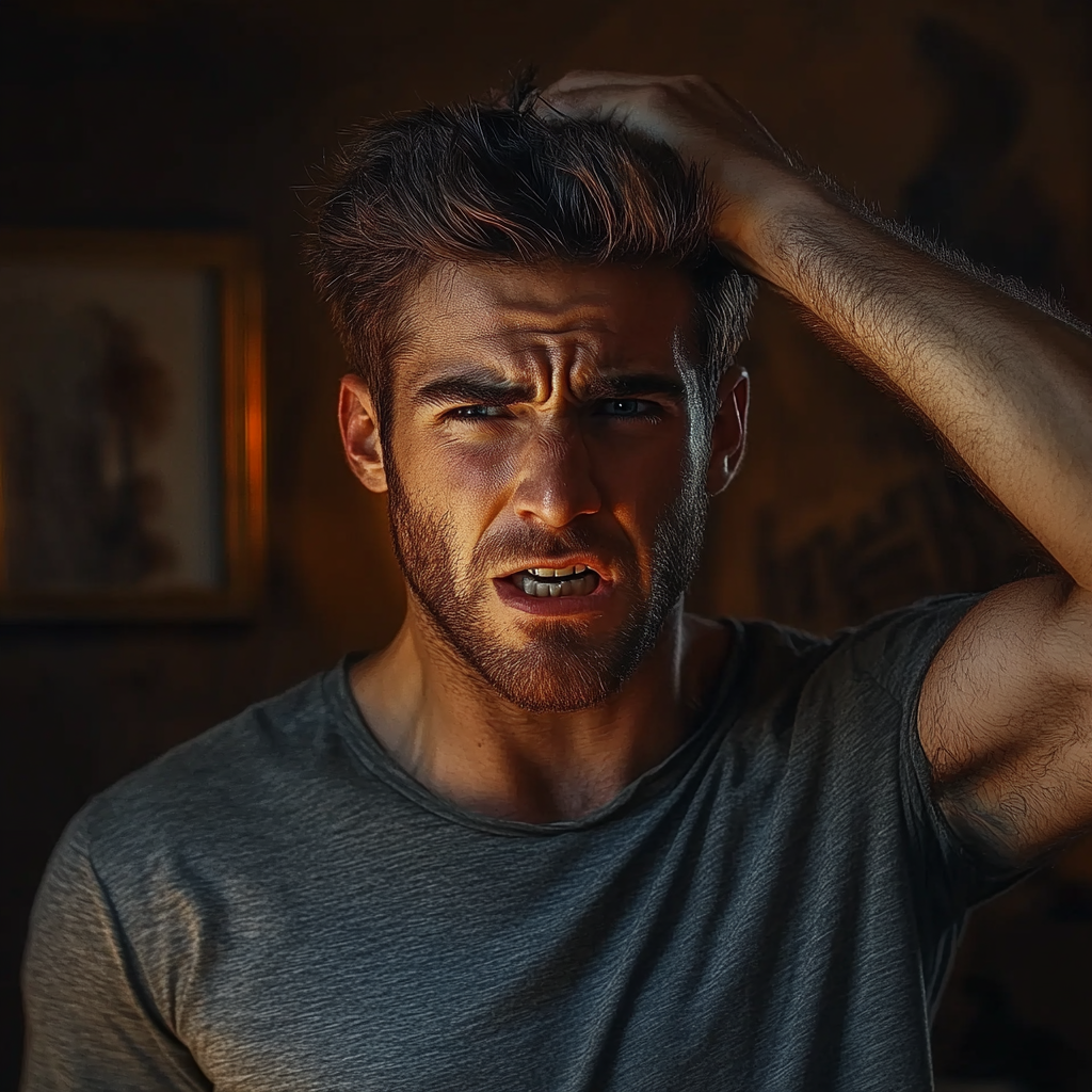 A disappointed man running a hand through his hair | Source: Midjourney