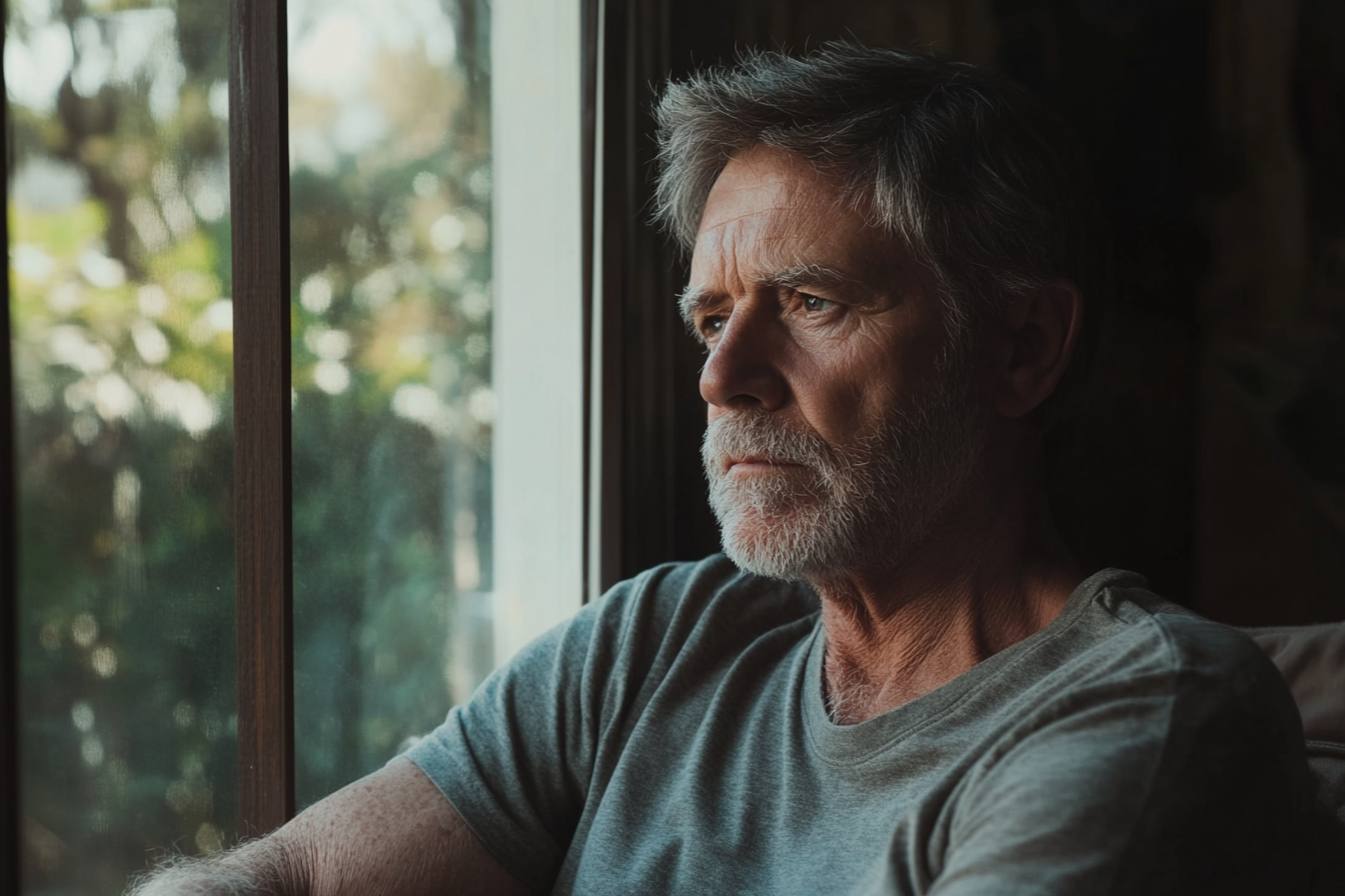 An older man sitting in his living room | Source: Midjourney