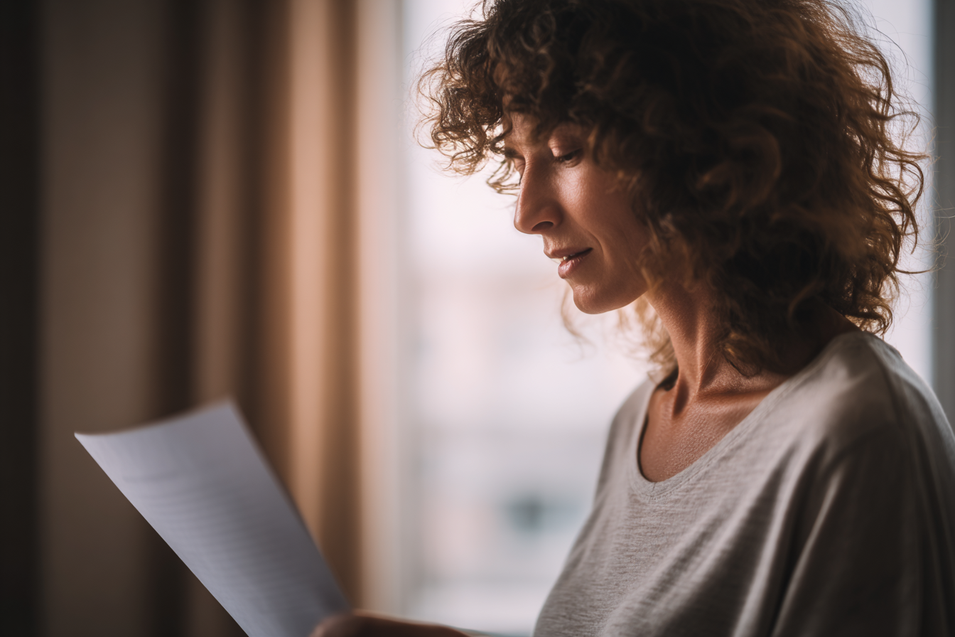 A woman reading a letter | Source: Midjourney