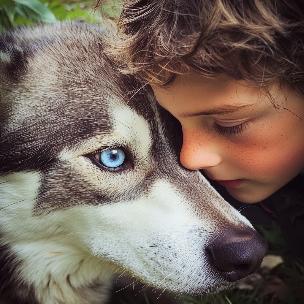 A little boy and a husky | Source: Midjourney