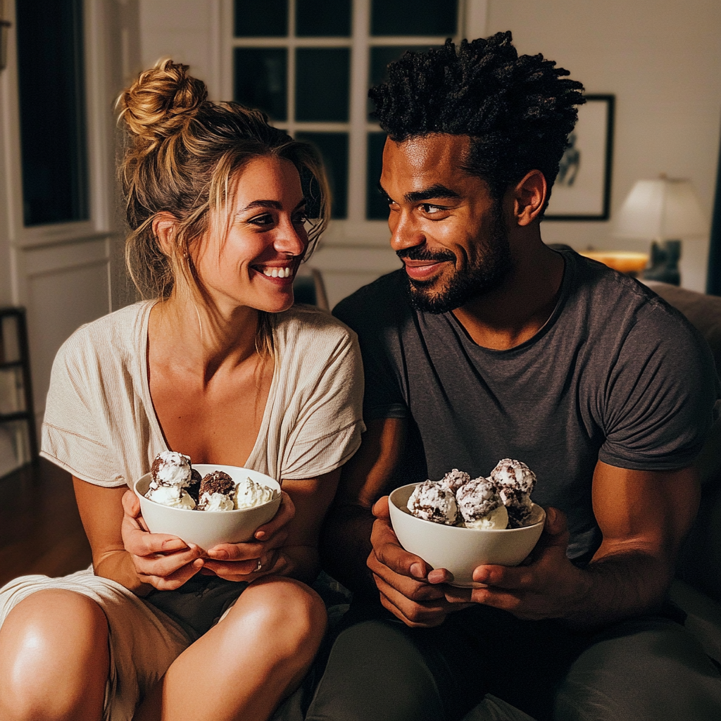 A couple sitting on a couch together | Source: Midjourney