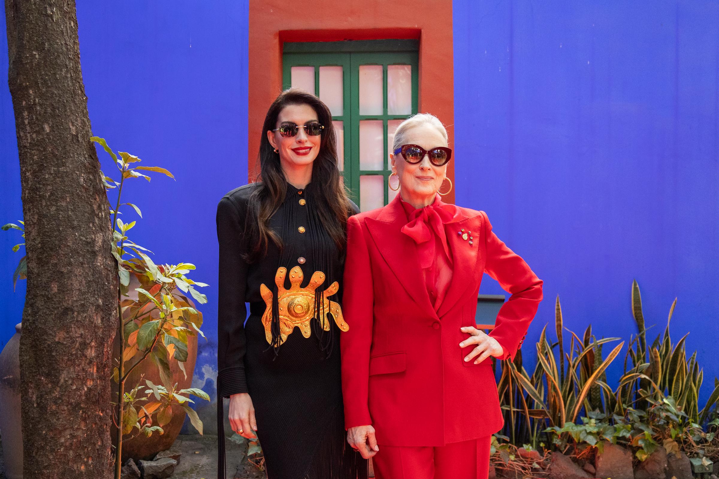 Anne Hathaway (L) and Meryl Streep pose for a photo during a conference for the movie "The Devil Wears Prada 2" at Casa Azul on March 30, 2026 in Mexico City, Mexico. | Source: Getty Images