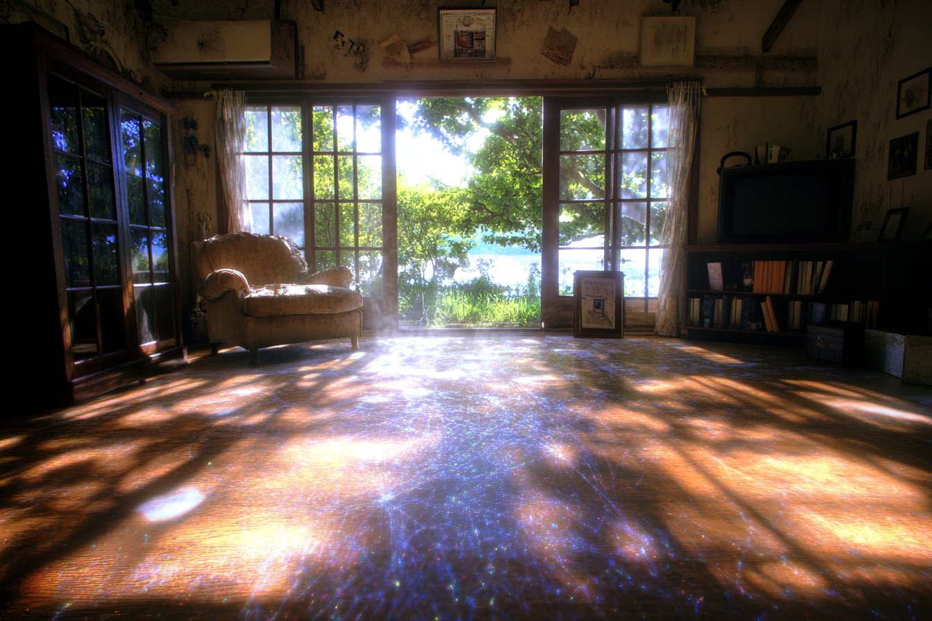 A lake house filled with dust and cobwebs | Source: Midjourney