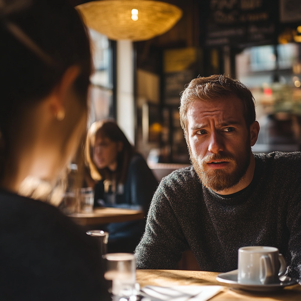 An annoyed man talking to a woman | Source: Midjourney