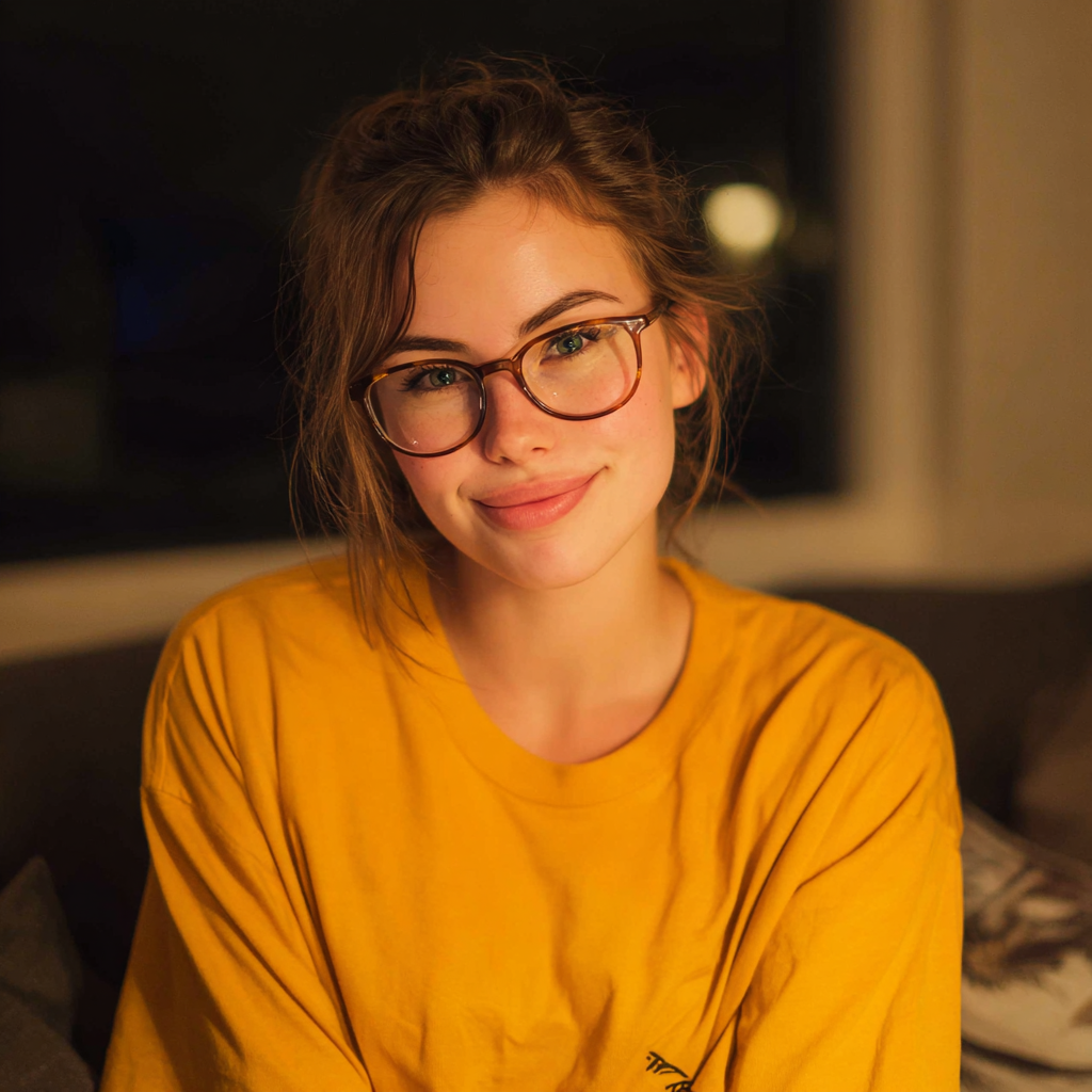 A smiling woman wearing a yellow t-shirt | Source: Midjourney
