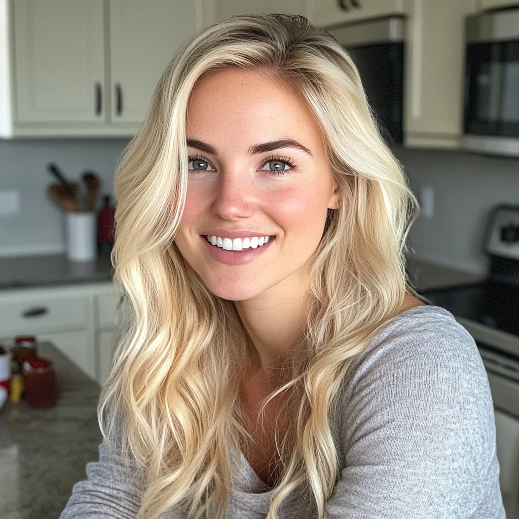 A smiling woman standing in a kitchen | Source: Midjourney