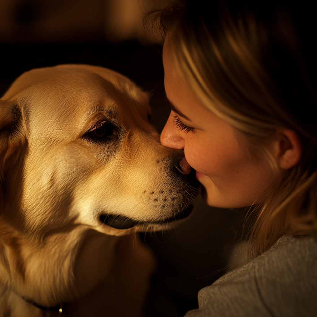 A woman kissing her dog | Source: Midjourney