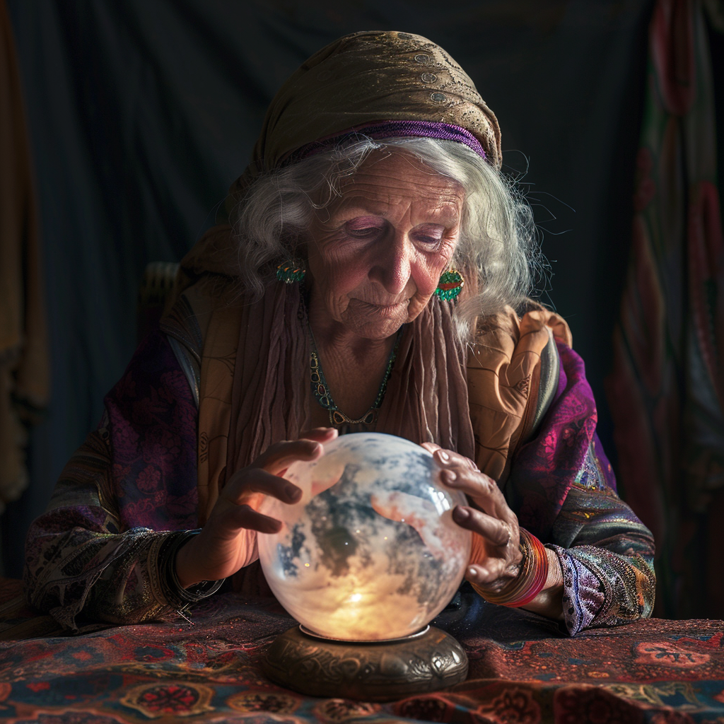 A woman holding a crystal ball | Source: Midjourney