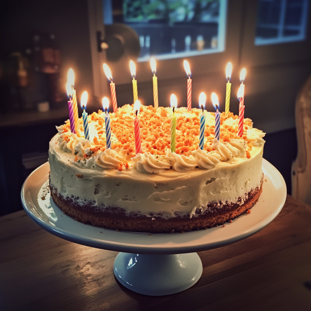 A birthday cake with candles | Source: Midjourney