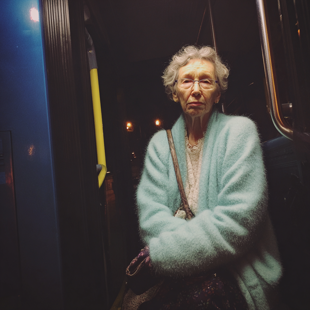 An older woman getting off a bus | Source: Midjourney