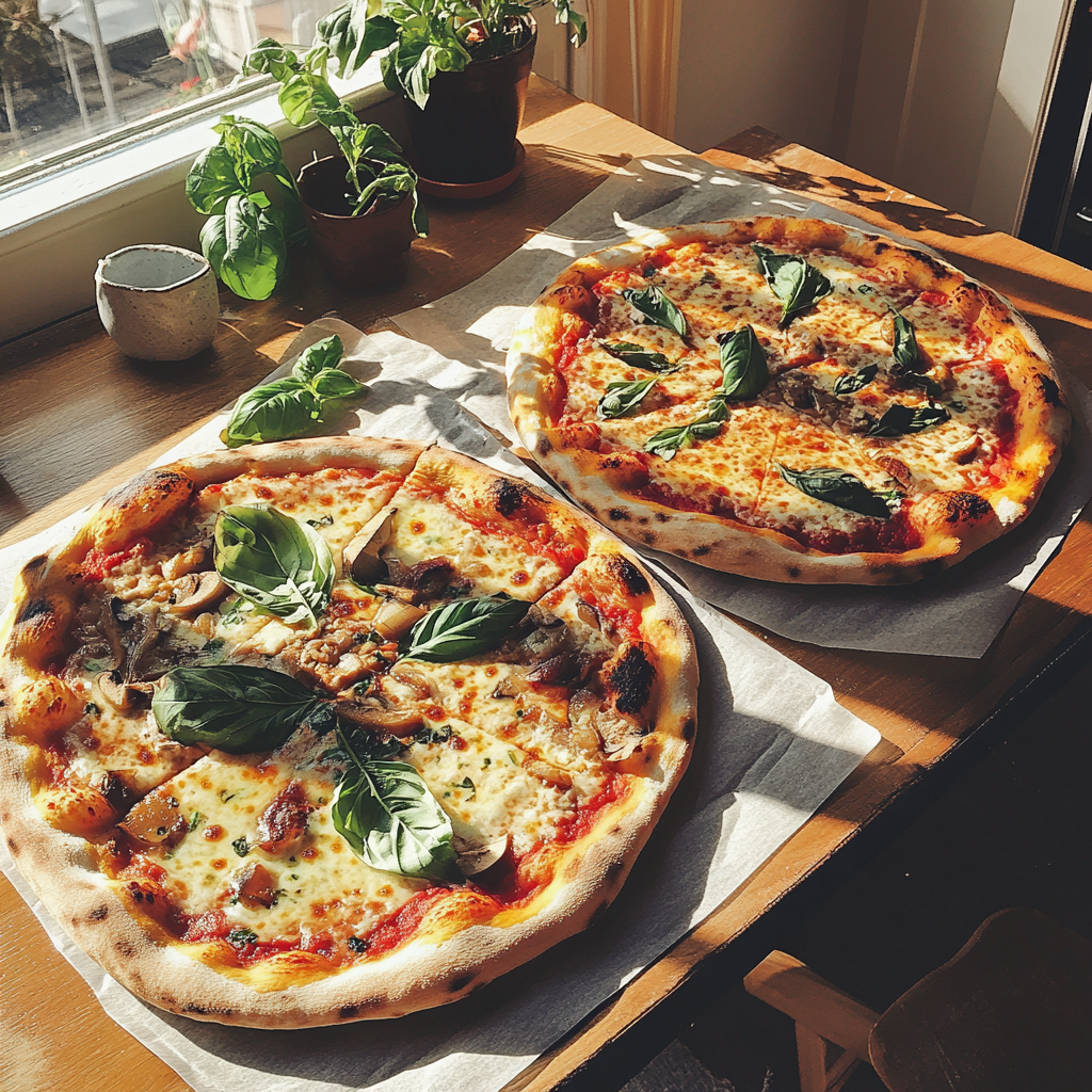 Pizza on a table | Source: Midjourney