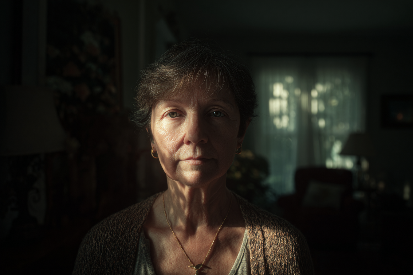 A woman looking straight ahead | Source: Midjourney
