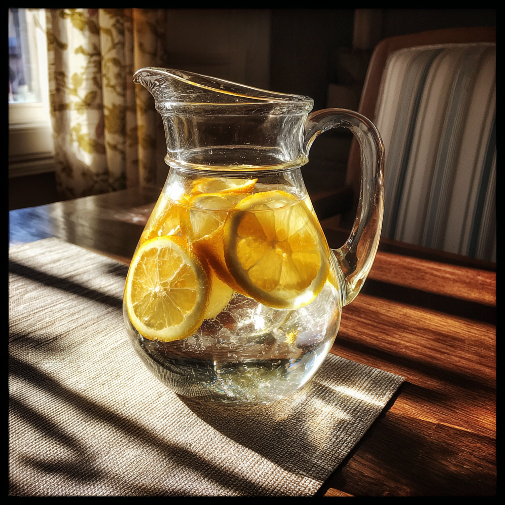 A pitcher of water with lemon slices | Source: Midjourney