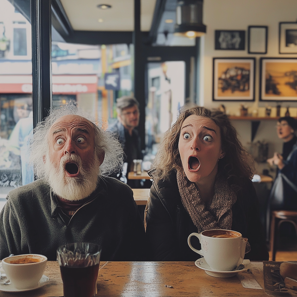 Shocked people in a café | Source: Midjourney