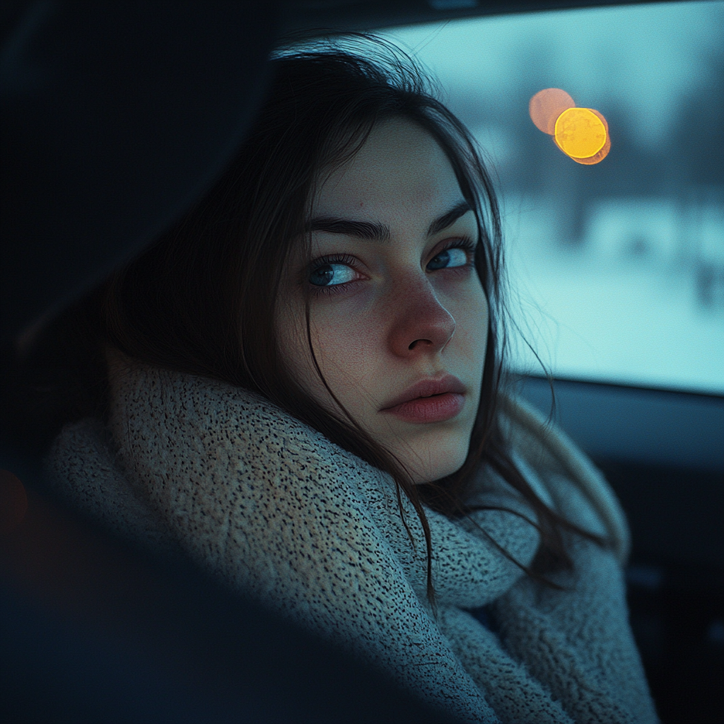 A woman in the car looking to her side | Source: Midjourney