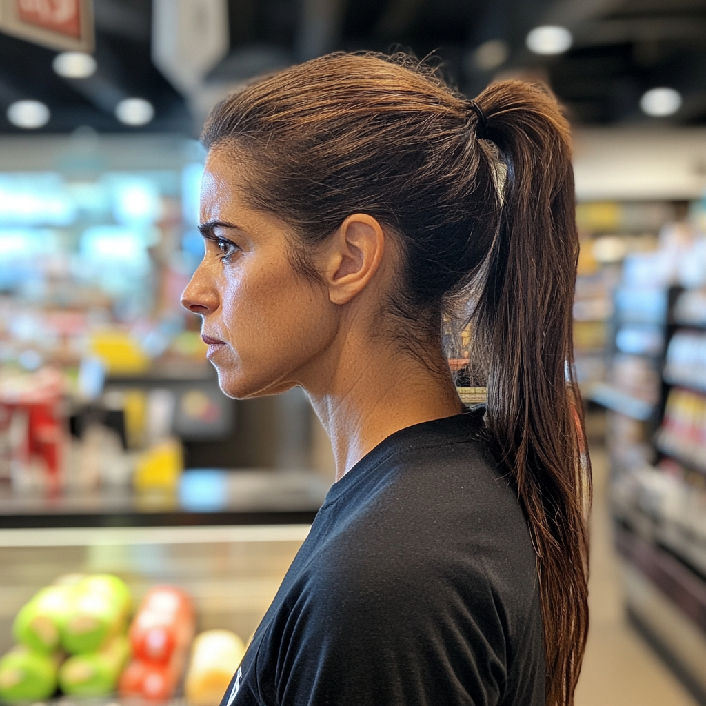 A woman standing in a grocery store | Source: Midjourney