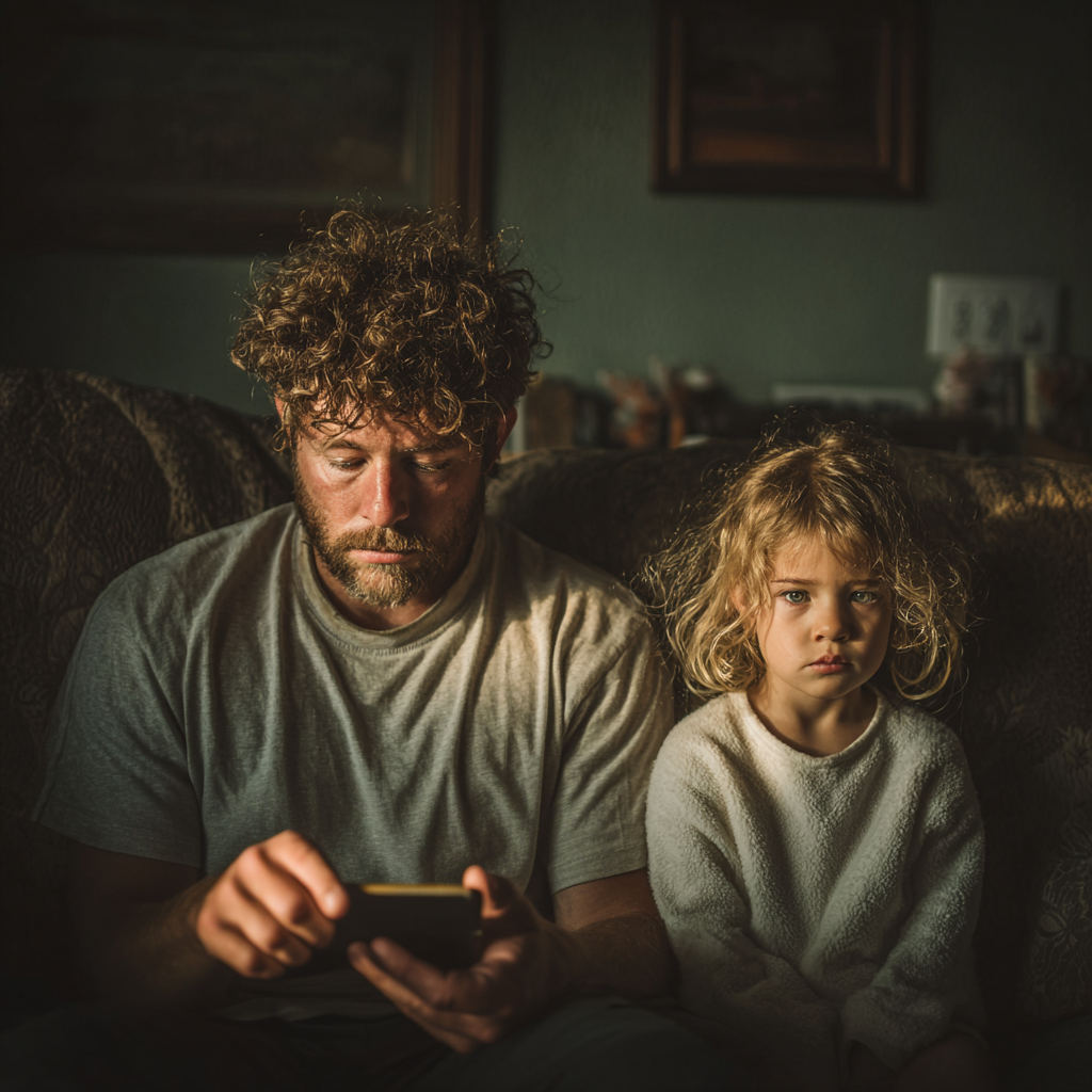 A father sitting with his sad daughter | Source: Midjourney