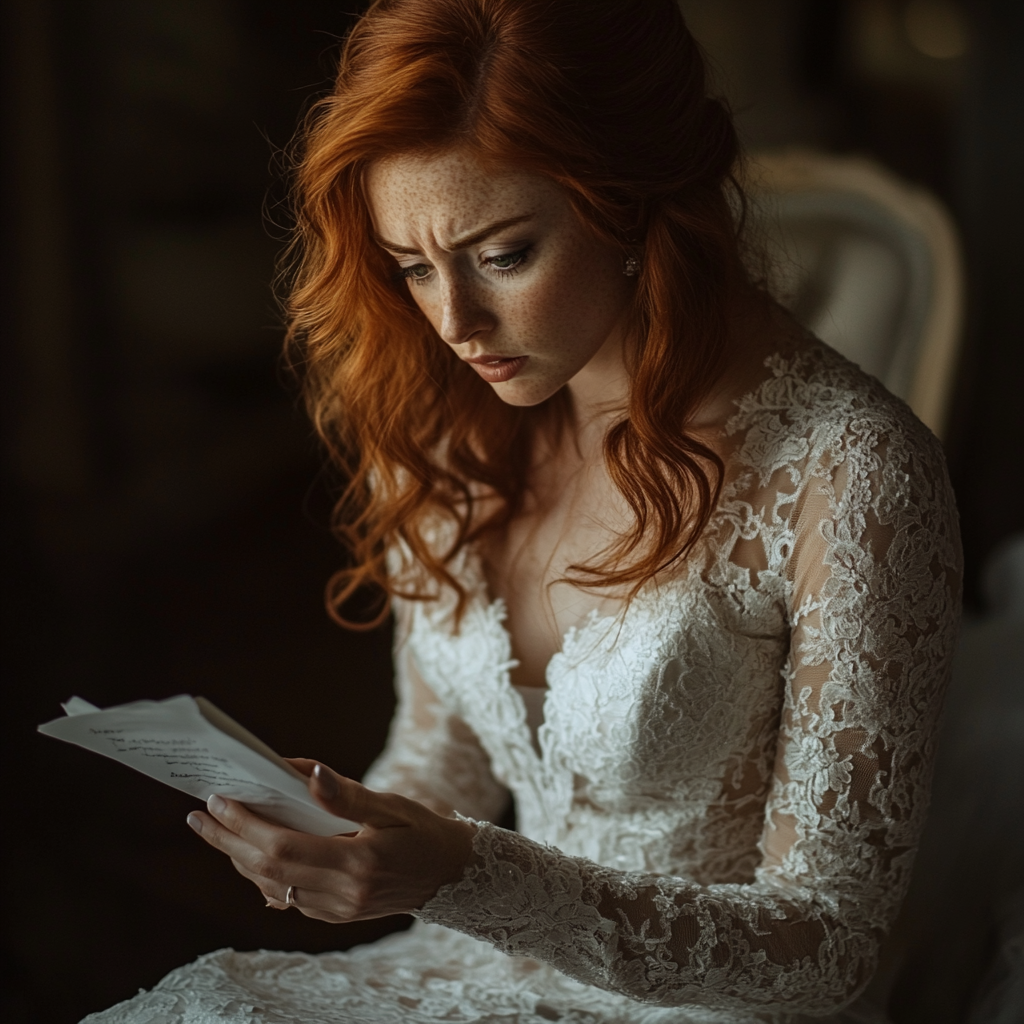 A bride reading a note | Source: Midjourney