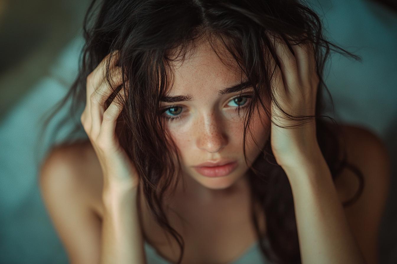 Brunette woman in deep thought | Source: Midjourney