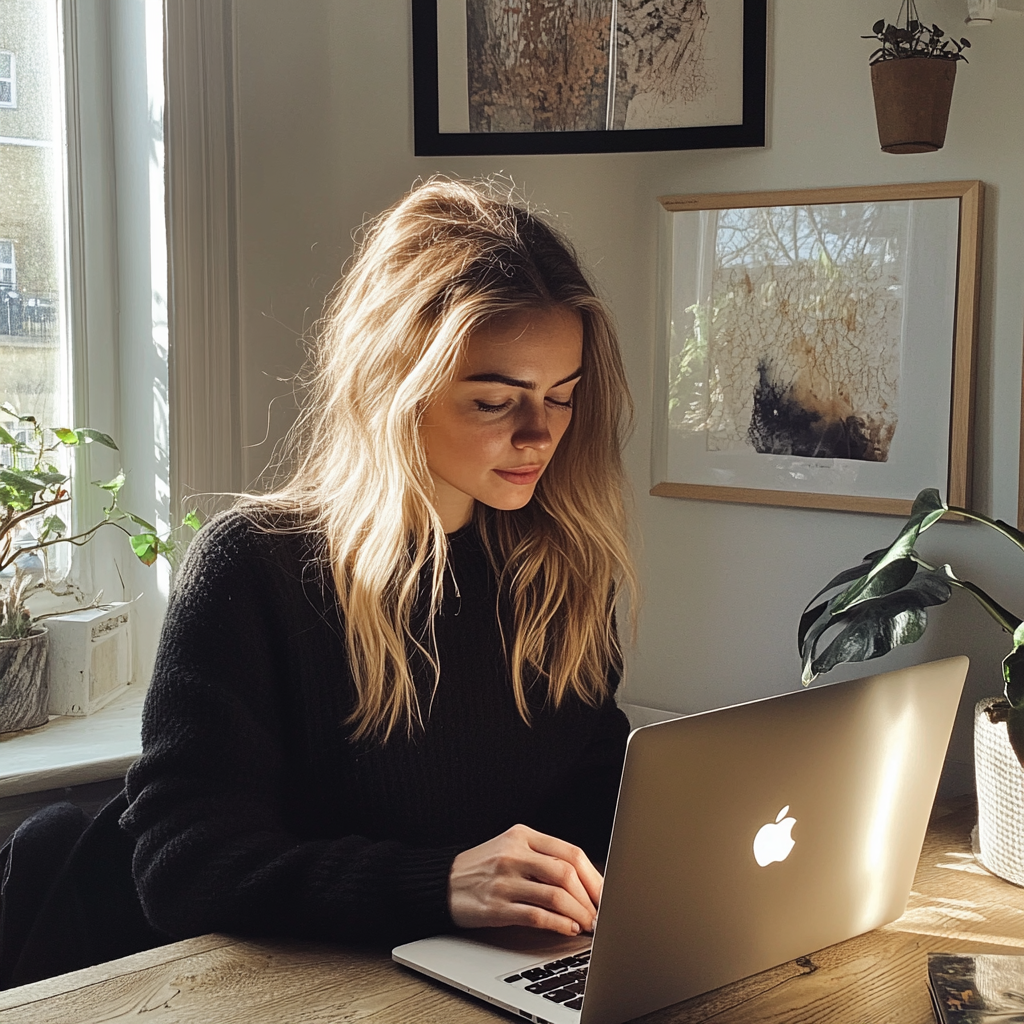 A woman sitting at a desk | Source: Midjourney